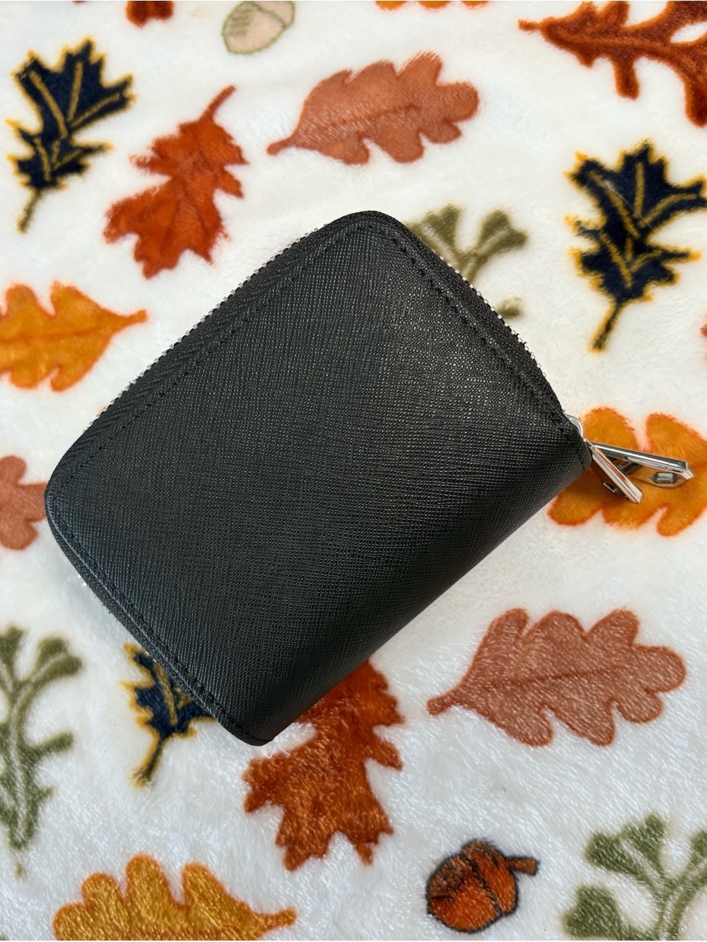 Black Zip-Around Leather Card Wallet - Women